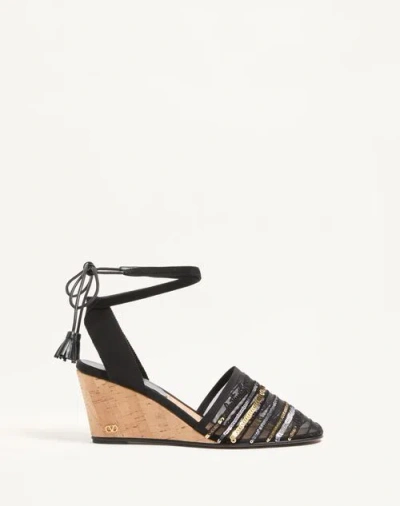 Valentino Garavani La Cruisette Mesh Wedge With Embroidery 75mm Woman Black 41