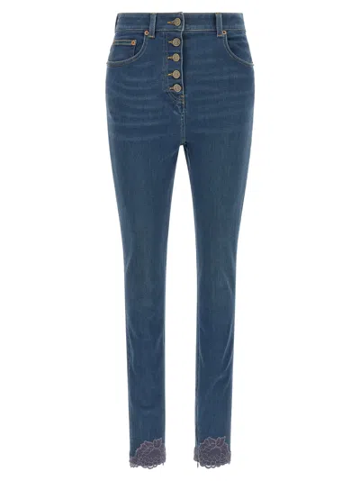 Valentino Garavani Lace-insert Skinny Jeans In Blue