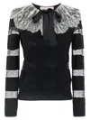 Valentino Bow-embellished Striped Lace-trimmed Wool Sweater