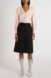 Valentino Garavani Lace Trim Chiffon Ruffle Hammered Satin Shirt In Multi