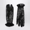 Valentino Lace Bow Sheer Fabric Gloves Signature In Black