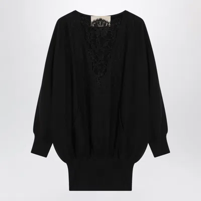 Valentino Garavani Lace-inserted Mini Sweatshirt Dress In Black