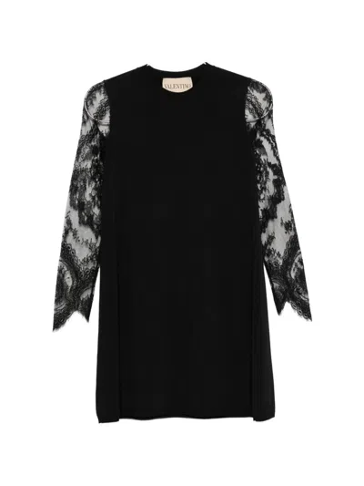 Valentino Garavani Lace-sleeve Mini Dress In Black