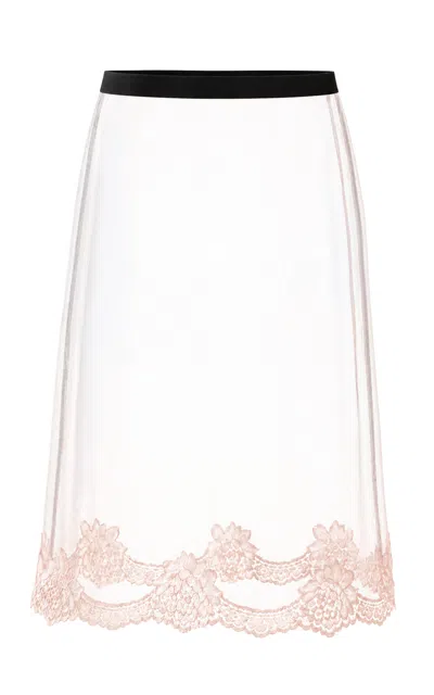 Valentino Garavani Lace-trimmed Mesh Midi Skirt In White