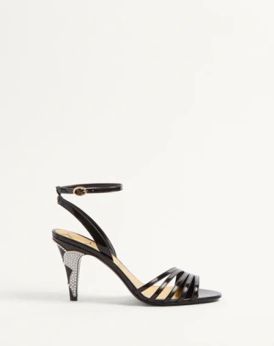 VALENTINO GARAVANI VALENTINO GARAVANI LADYCRUSH PATENT LEATHER SANDAL WITH CRYSTALS 85MM WOMAN BLACK/SILVER 41.5