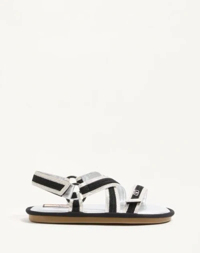 Valentino Garavani Lake Powell Crochet Embroidered Sandals In Black/silver