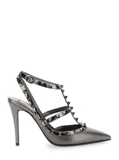 Valentino Garavani Laminated Grey Rockstud Pumps With 10 Cm Heel In Leather Woman In Gray