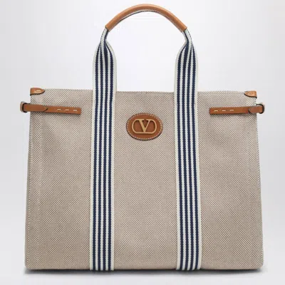 Valentino Garavani Large Antibes Canvas Tote Bag Men In Cream