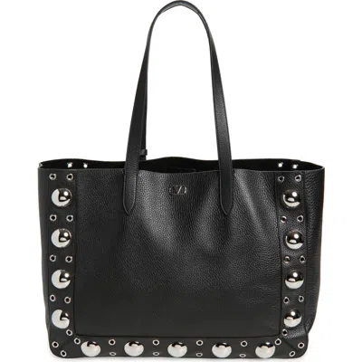 Valentino Garavani Large Nellcôte Grommet Leather Tote In Black