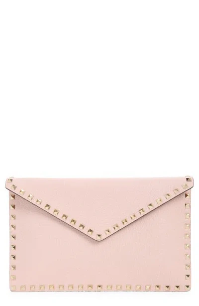 Valentino Garavani Large Rockstud Leather Clutch In Pink