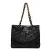 Valentino Garavani  Garavani Laseine Shopping Bag In Nappa Leather With A Chevron Pattern W In Black