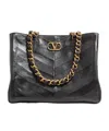 Valentino Garavani Laseine Shopping Bag In Nappa Leather With A Chevron Pattern In Black