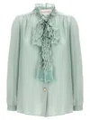 Valentino Crepe Shirt With High Neck And Ruffled Neckline