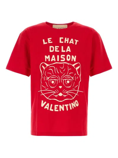 Valentino Garavani Le Chat De La Maison Cotton T-shirt In Red