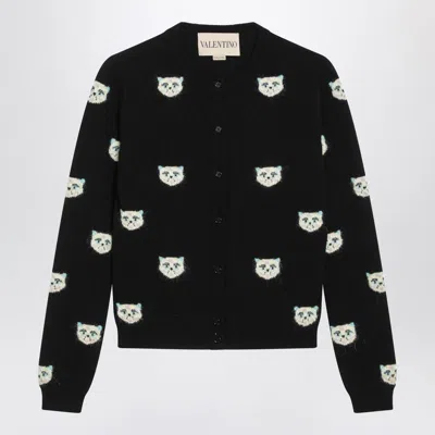 Valentino Garavani Le Chat De La Maison Intarsia Cardigan In Black