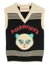 Valentino Cat Motif Wool Sleeveless Vest In Brown