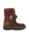 Valentino Suede Sheep Shearling Snow Booties In Brown