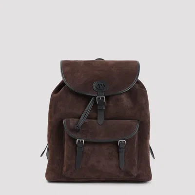 Valentino Garavani Leather Backpack 33cm X 40cm X 12cm For Men Fw26 In Brown
