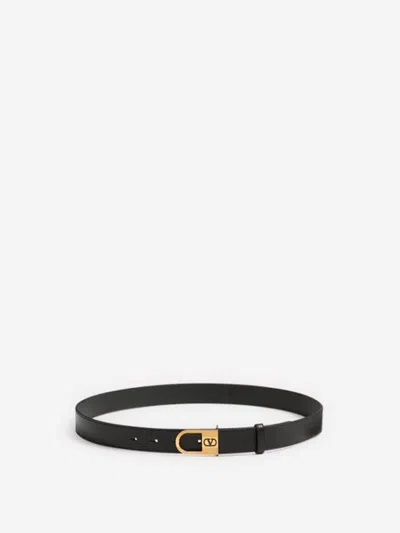 Valentino Garavani Leather Belt Vlogo In Black