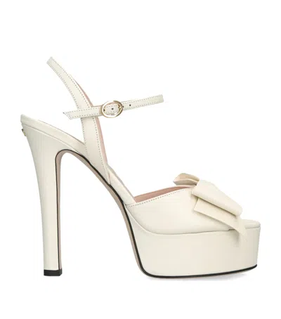 Valentino Garavani Leather Bowow Platform Sandals 130 In White