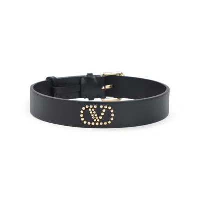 Valentino Garavani Leather Bracelet With Bold Logo And Gold Studs