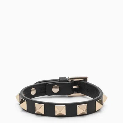 Valentino Garavani Leather Bracelet With Gold Studs Women In Black