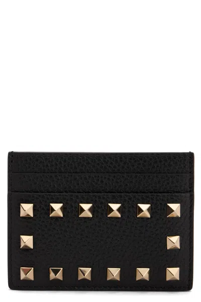Valentino Garavani Leather Card Holder With Studs In Black