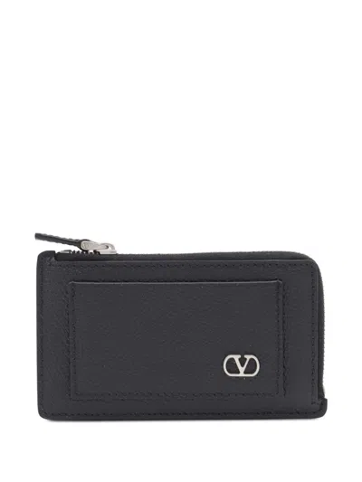 Valentino Garavani Leather Coin Purse With Logo In Black
