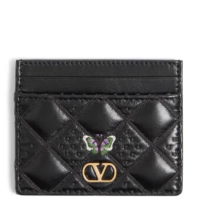 Valentino Garavani Leather Flutterby Card Holder In Black
