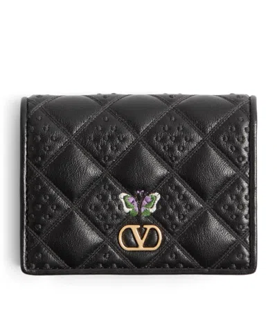 Valentino Garavani Leather Flutterby Flap French Wallet In Black