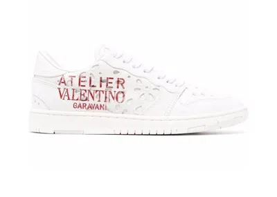 Pre-owned Valentino Garavani Garavani Leather Graphic Print (women's) Sneakers In White/red