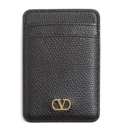 Valentino Garavani Leather Magnetic Card Holder In Black