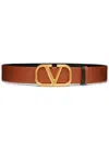 Valentino Garavani Leather Reversible Vlogo Belt In Brown