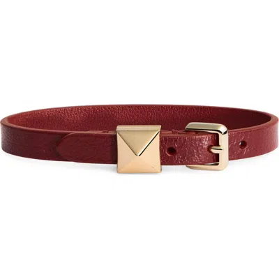 Valentino Garavani Leather Rockstud Bracelet In Brown