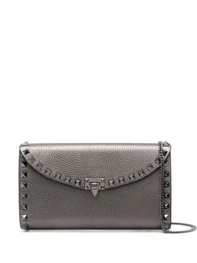 Valentino Garavani Leather Rockstud Mini Bag With Strap In Gray