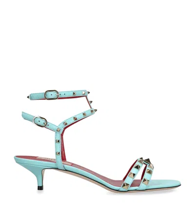 Valentino Garavani Leather Rockstud Sandals 40 In Blue