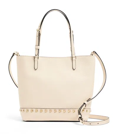 Valentino Garavani Leather Rockstud Tote Bag In White