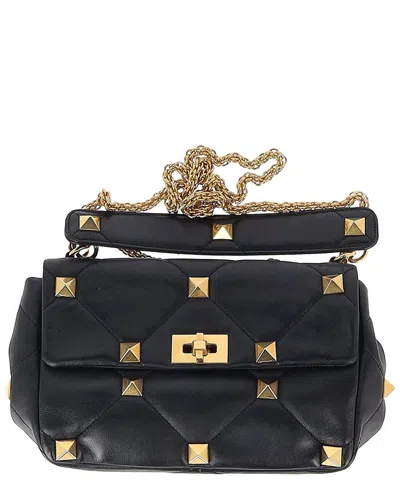 Valentino Garavani Leather Roman Stud Large Shoulder Bag (authentic Pre-loved) In Black