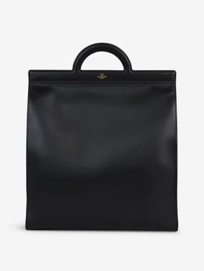 Valentino Garavani Leather Shopper Briefcase In Black