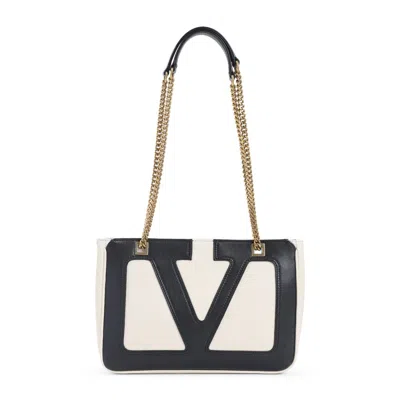 Valentino Garavani Leather Tote With Chain Handles In Black