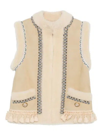 Valentino Garavani Leather Vest In Sand