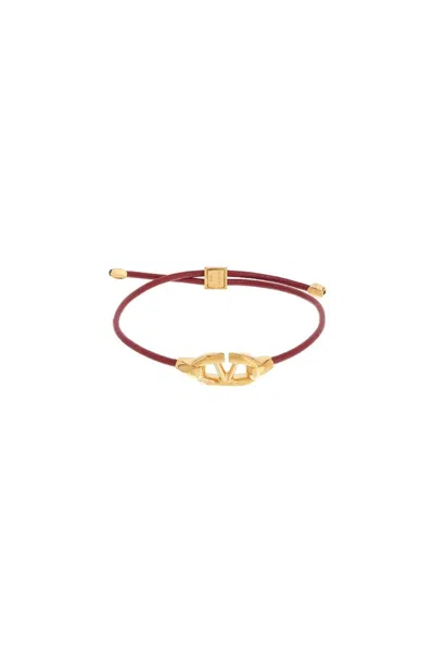 Valentino Garavani Leather Vlogo Bracelet 'the Bold In 金子