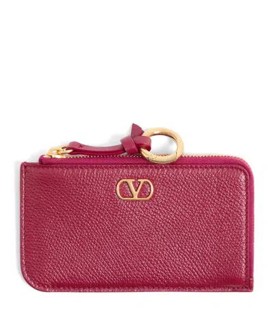 Valentino Garavani Leather Vlogo Card Holder In Burgundy