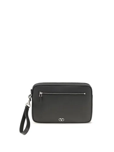 Valentino Garavani Leather Vlogo Signature Pouch In Black