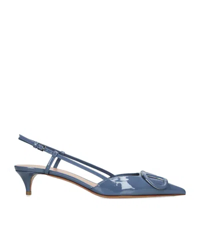 Valentino Garavani Leather Vlogo Slingback Pumps 40 In Blue