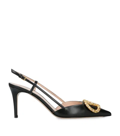 Valentino Garavani Leather Vlogo Slingback Pumps 80 In Black