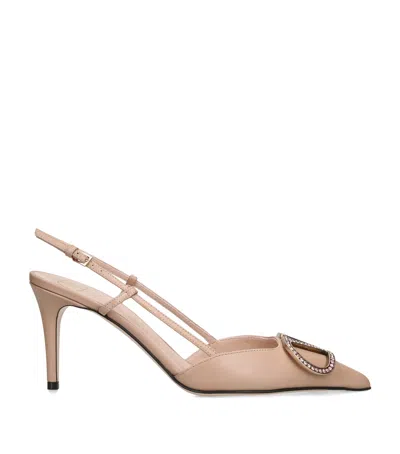 Valentino Garavani Leather Vlogo Slingback Pumps 80 In Animal Print