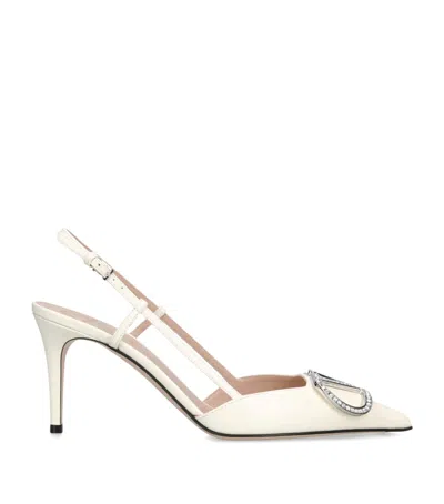 Valentino Garavani Leather Vlogo Slingback Pumps 80 In White