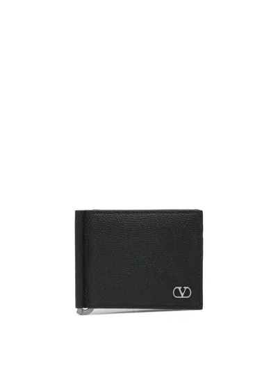 Valentino Garavani Leather Wallet Wirh Vlogo In Black