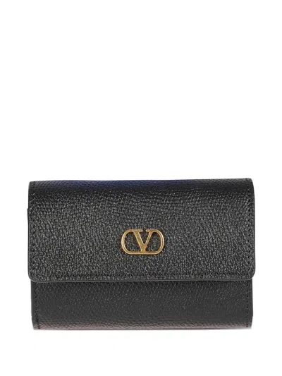 Valentino Garavani Leather Wallet With Logo Plaque In Gray